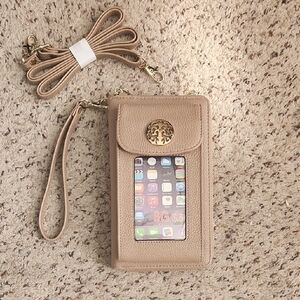 Beige Crossbody Phone Wallet